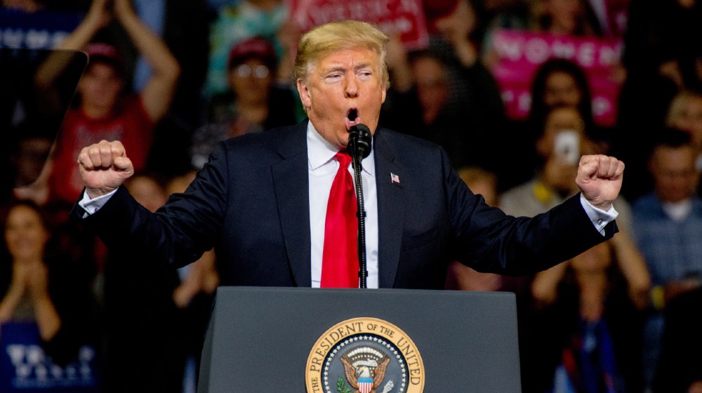 President Donald Trump at rally in support of Kansas Secretary of State Kris Kobach who is the Republican candidate for governor-Trump Vetoes-ss-featured