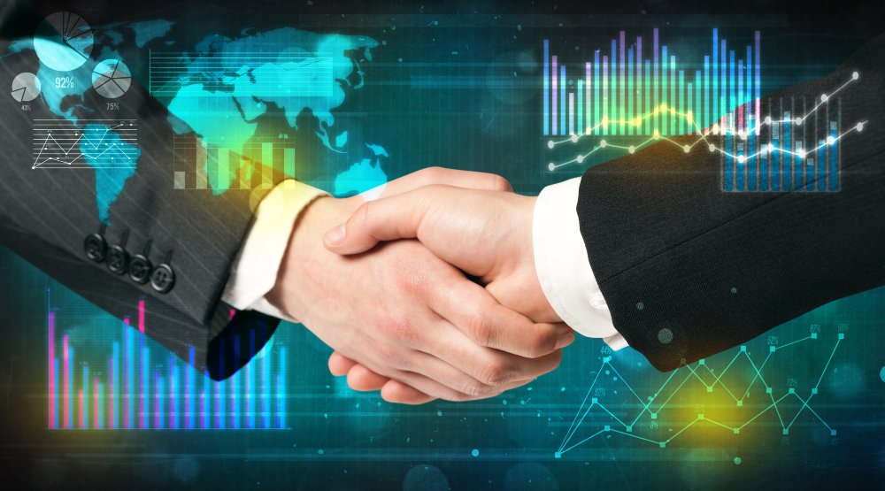 Handshake with charts and diagrams background-Business Partnership-SS-Featured