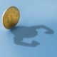 Bitcoin coin leaves a shadow with the hands of a bodybuilder on a blue background. Concept strength and stability cryptocurrency-Bitcoin Stability-ss-featured