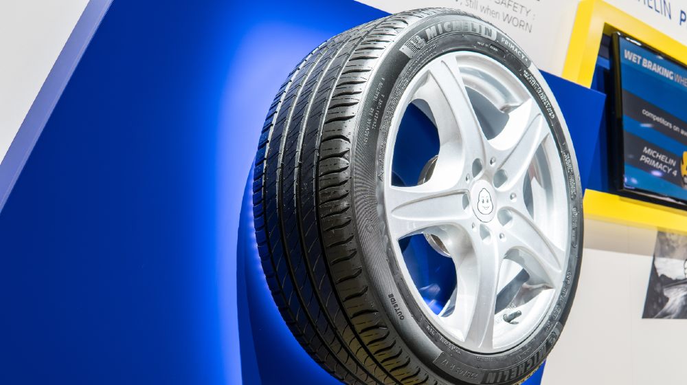 Michelin booth, Aluminum rim with tubeless summer tire Michelin Primacy4 at 67th International Motor Show | Post Covid-19 Impact on Tubeless Tyres Industry | Featured