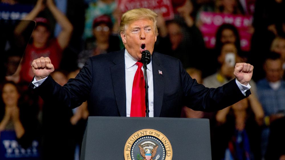 President Donald Trump at rally in support of Kansas Secretary of State Kris Kobach who is the Republican candidate for governor | Donald J. Trump Launches His Own Social Media Platform | Featured