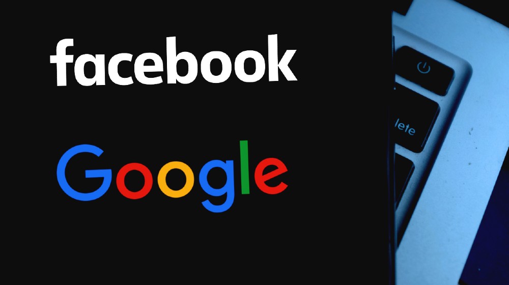 Smart tablet with the logo of GOOGLE and FACEBOOK | Google and Facebook To Require Vaccines For Employees | featured