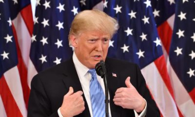 Stable Genius Trump President of the United States gestures as he addresses a press conference | First Politician in the West to Identify the Source of Terror | featured