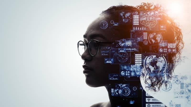 Human and technology concept. AI (Artificial Intelligence). Communication network-Next Idea