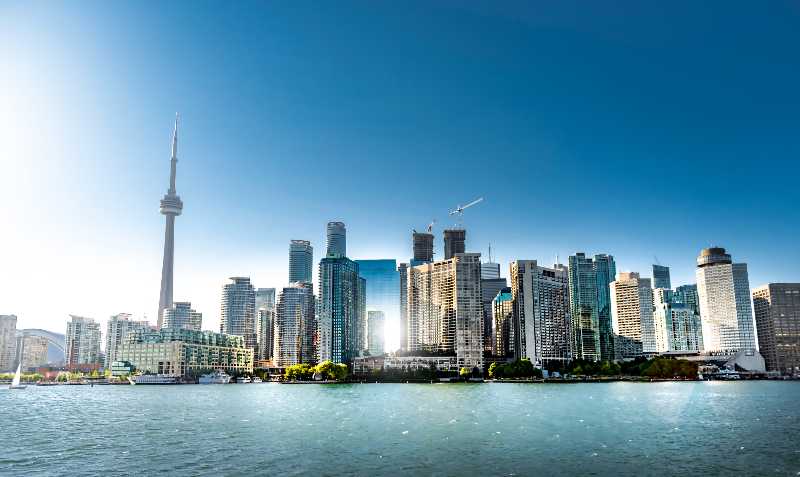 Panoramic view of Toronto skyline on clear day. Ontario, Canada-Business In Canada