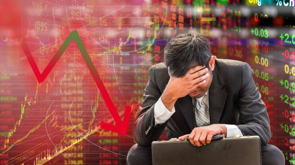 Stock market down trend and despair broker man on graph and number with bearis time all world stock fail | Facebook Shares Value Fell By $47B After Server Outage | featured