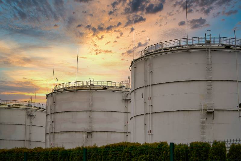 Big industrial oil tanks in a refinery base-Oil Reserves