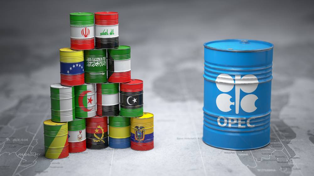 Oil barrels in color of flags of countries memebers of OPEC | OPEC Cuts 2021 World Oil Demand Forecast Due To High Prices | featured