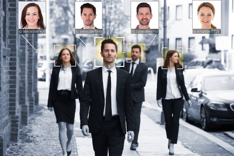 Portrait Of Young Businesspeople Face Recognized-Facial Recognition
