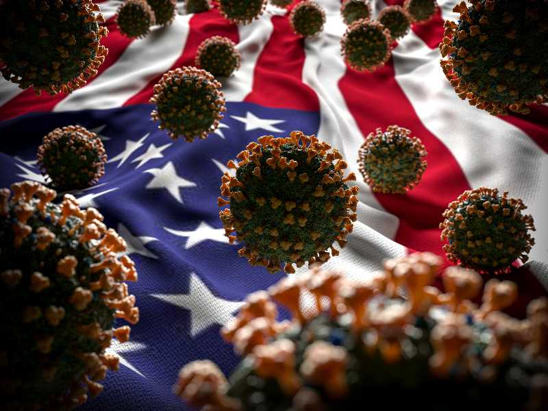 COVID-19 Coronavirus Molecules on US Flag - Health Crisis | US Coronavirus Deaths