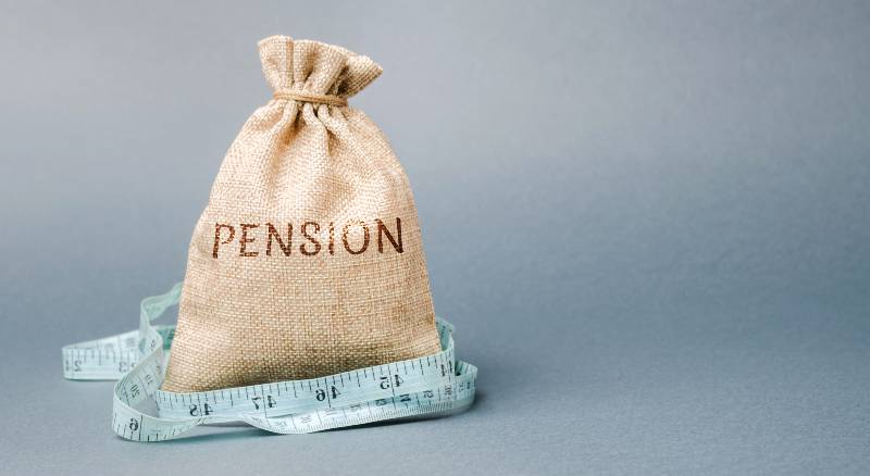 Money bag with the word Pension and tape measure | pension