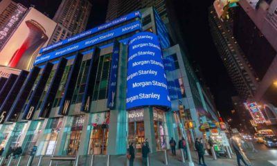 Morgan Stanley engages in self-promotion on the digital display on their building in New York | MS CEO James Gorman Wants Fed to Hike Interest Rates Soon | featured