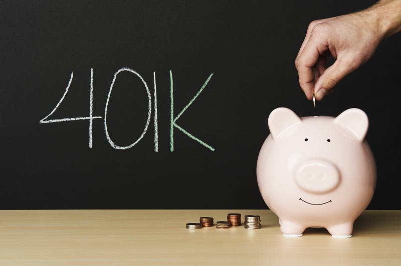 Piggybank with 401k written on a blackboard | 401K Plan