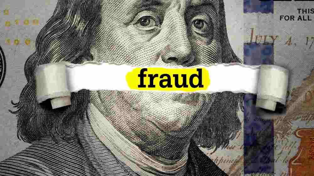 Torn bills revealing Fraud words | 10% Of $872b Unemployment Aid Ended Up As Fraudulent Claims | featured