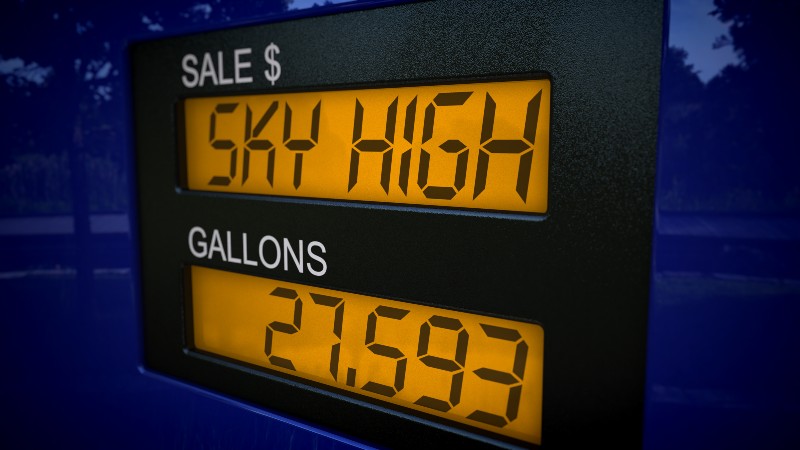 Conceptual gas pump display showing Sky High gas price | $7 Per Gallon Gas Prices Not Out of the Question