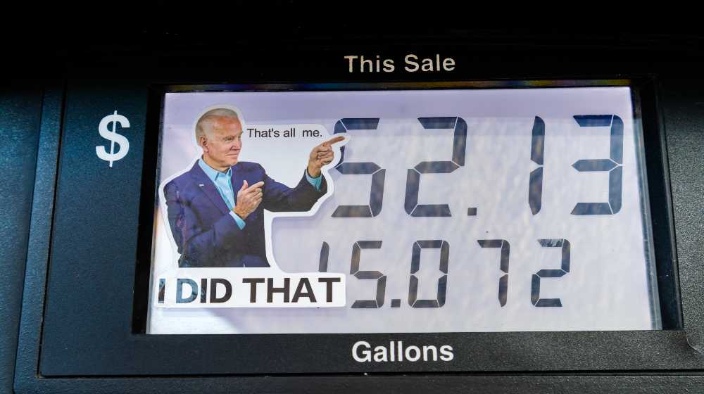 Gasoline Pump sticker blaming US President Biden and protesting inflation of prices at gas pump | Brace Yourselves for Gas Prices Reaching $7 Per Gallon | featured