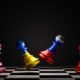 Battle pawn chess between Russia and Ukraine with USA and China chess standing for both countries political conflict and war | Don’t Help Russia Evade Sanctions, US Warns China | featured