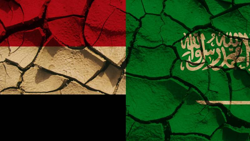 Flags of Yemen and Saudi Arabia shows the on going conflict of war | Middle East Welcomes Yemen Ceasefire