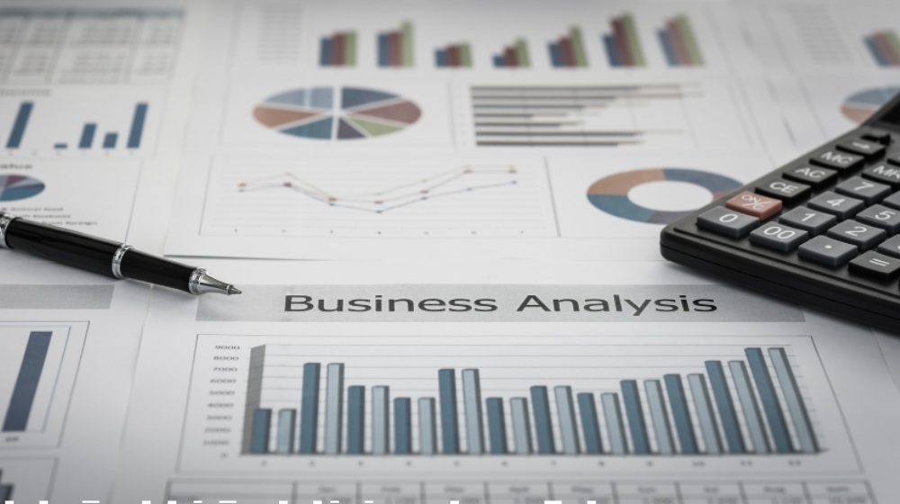 Business graphs and charts report with pen, calculator on desk of financial advisor-Credit and Financial Services-SS-Featured