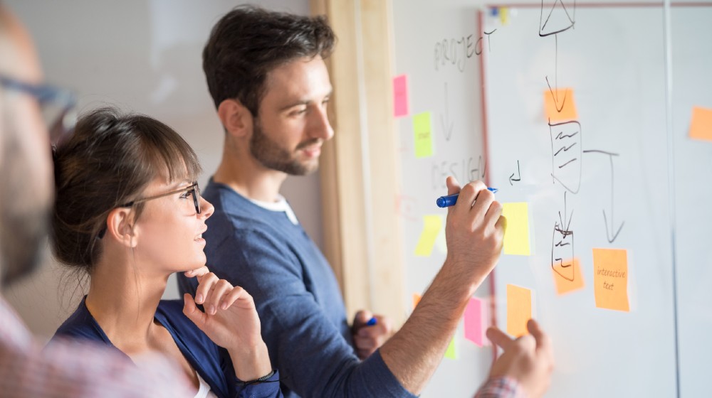 Business people meeting at office and use post it notes to share idea. Brainstorming concept | Organization Design 101 For Startups | featured