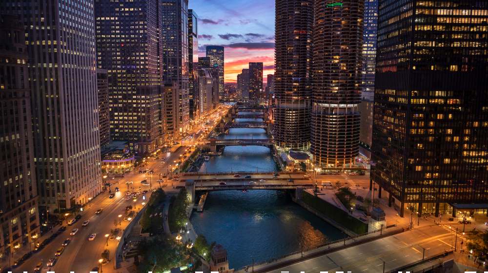 Downtown city buildings and skyline over the Chicago River Illinois USA-Chicago River-SS-Featured