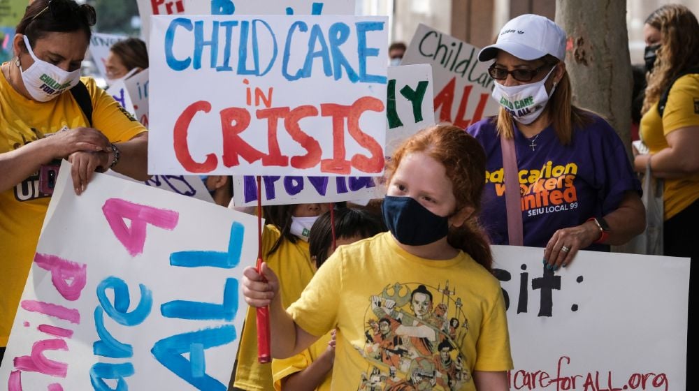 Protest to demand that Governor Newsom negotiate higher pay for family child care providers to stabilize access to care for parents returning to work | Child care access was a crisis before COVID | featured