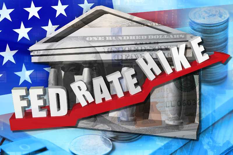 Text FED RATE HIKE on red arrow | First Of A Series of Federal Rate Hikes To Start This Week