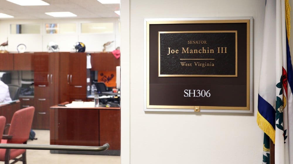 The entrance to the office of Senator Joe Manchin in Washington DC on July 18, 2017 | Democrat Senator Praises GOP Infrastructure Plan | Featured